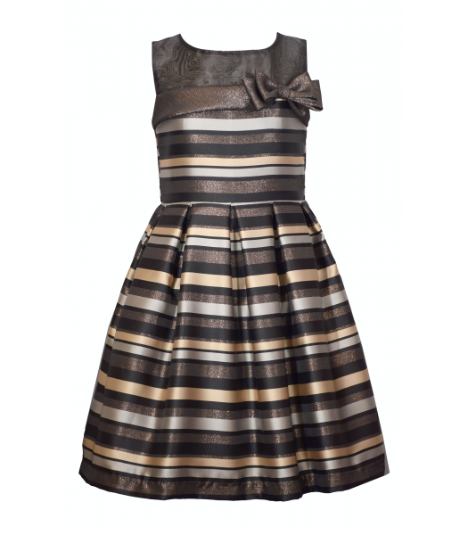Bonnie Jean Gold/Black Stripe Illusion Dress